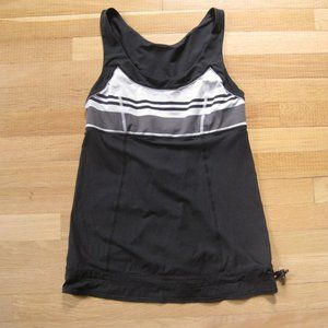Lululemon Run Ta Ta Topper Tank Size 6 Black Groovy Stripe Nimbus Cinch Hem